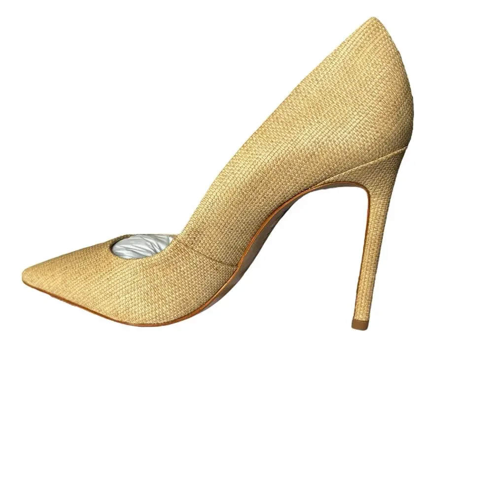 NWB Schutz LOU Pointed-Toe Fabric Leather outsole Stiletto Pump Beige (Size 8 B)